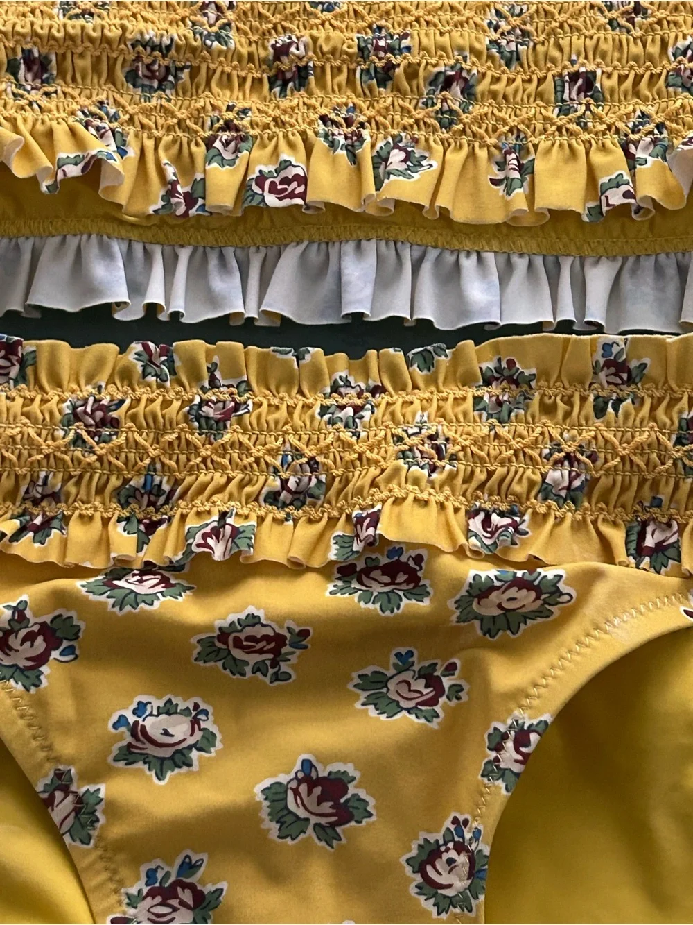 NWT Tory Burch Costa Floral Bikini Set New yellow ruffle XS or Small blue flower